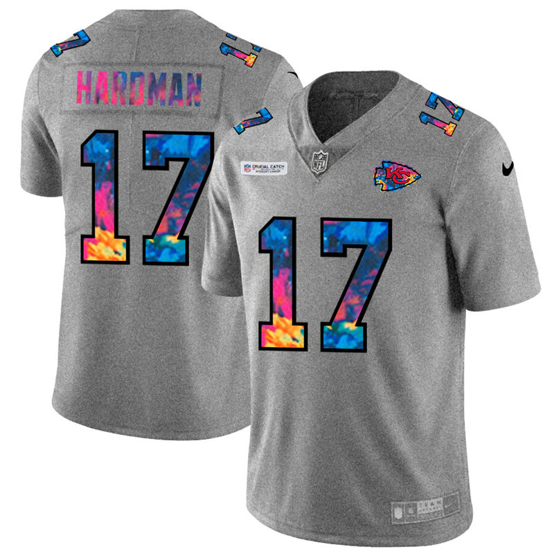 NFL Kansas City Chiefs #17 Mecole Hardman Men Nike MultiColor 2020  Crucial Catch  Jersey Grey